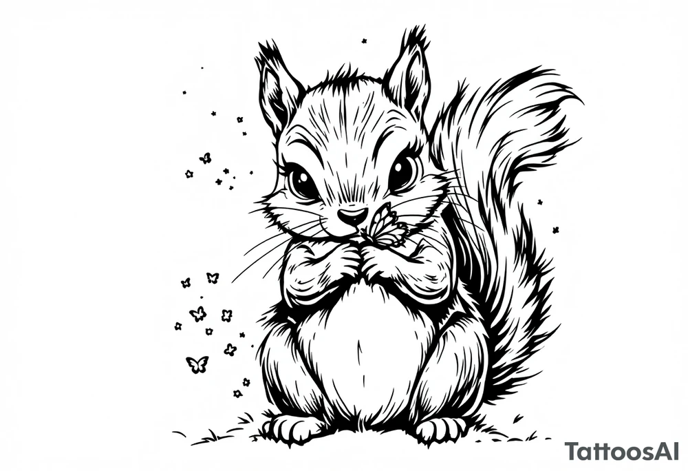A Squirrel with a butterfly in hands tattoo idea