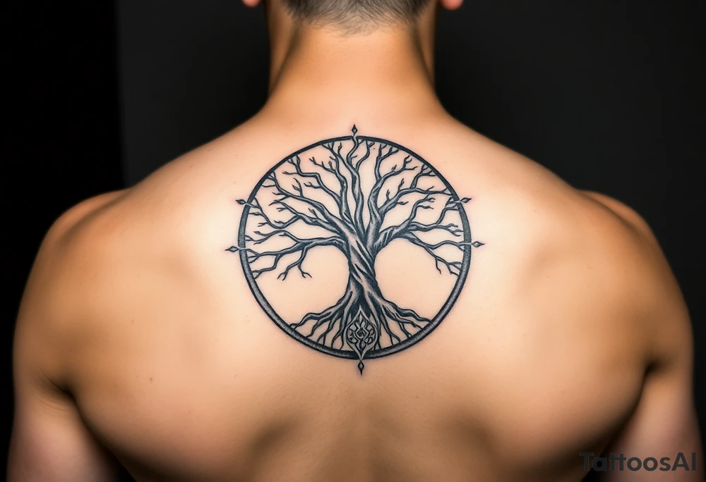 yggadrisl tree of life with circle tattoo idea
