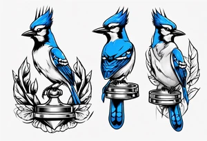 Bluejay wearing a headband and holding a trophy tattoo idea