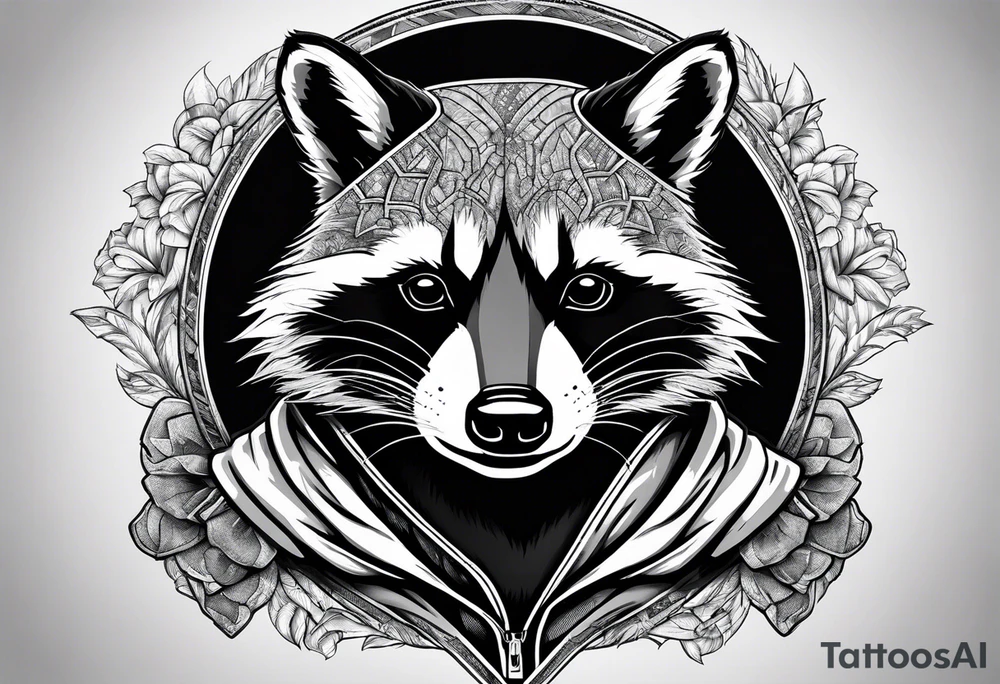 raccoon wearing a Superman hoodie tattoo idea