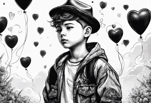 boy with heart baloon tattoo idea