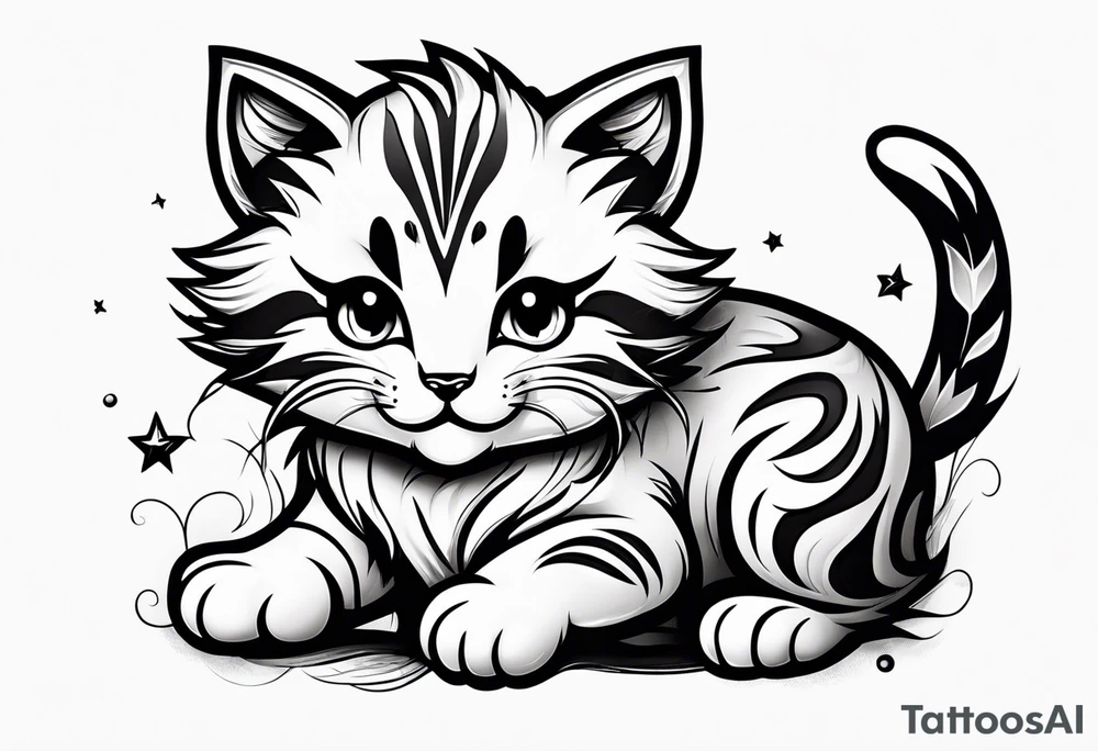 Super cute cartoon happy wildcat cub tattoo idea