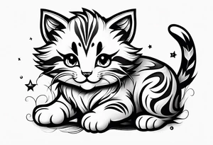 Super cute cartoon happy wildcat cub tattoo idea