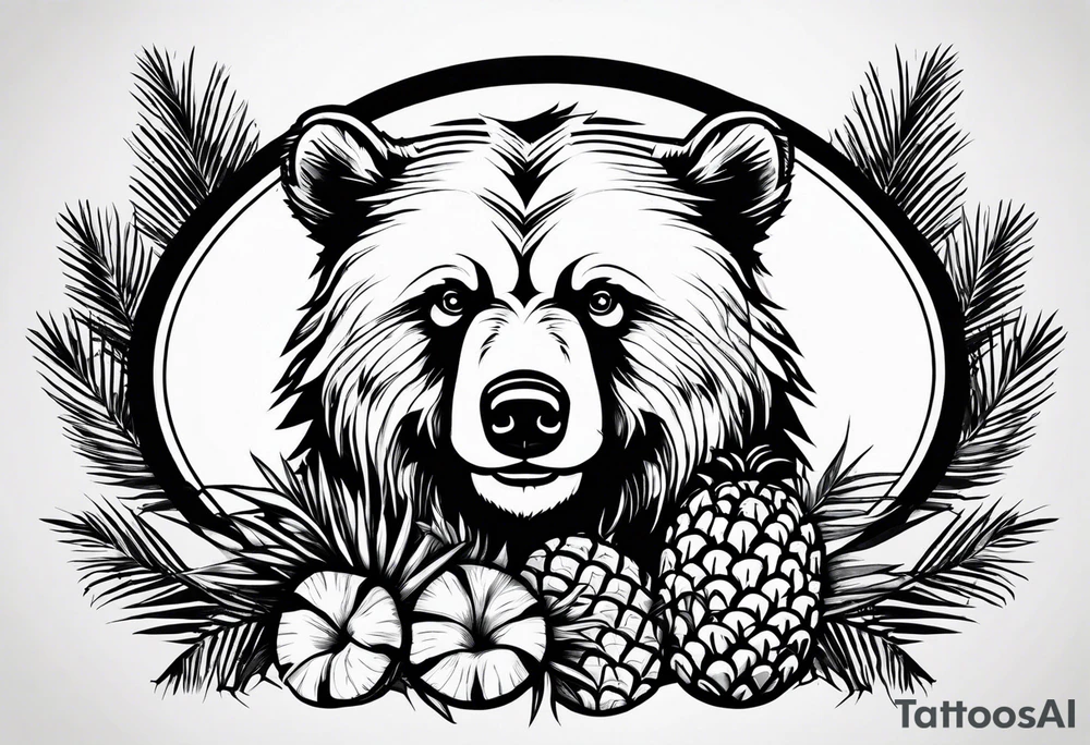 Bear loves pineapples and coconuts tattoo idea