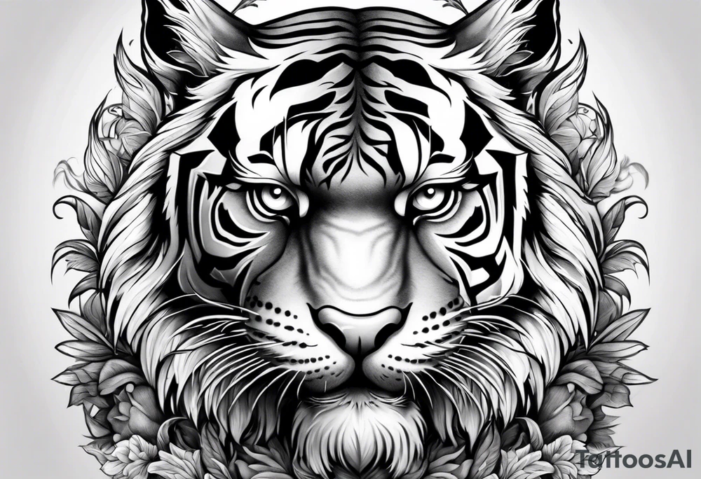 Tiger with owl eyes fighting tattoo idea