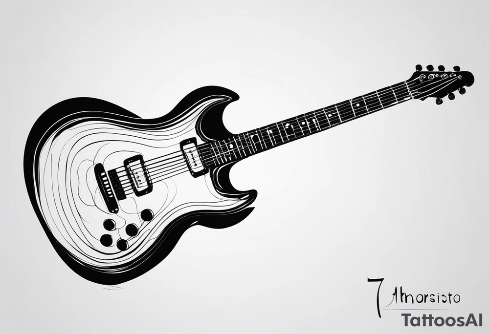 Eléctric guitar sound with lines abstrac croos with number 7 tattoo idea