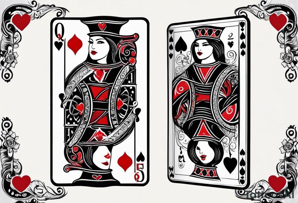 minimal design - queen of hearts card - not so much ink - friendly - room for words tattoo idea
