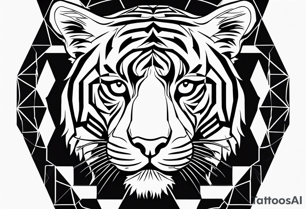 Tiger silhouette with sacred geometry and shapes tattoo idea Tiger silhouette with sacred geometry and shapes tattoo idea