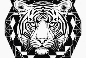 Tiger silhouette with sacred geometry and shapes tattoo idea