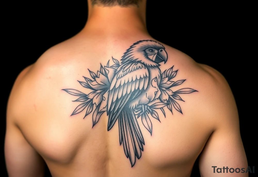 I want to create a complex tattoo to surround an existing tattoo of a very colorful parrot on my right bicep tattoo idea