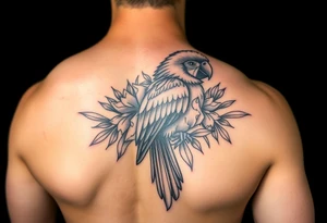 I want to create a complex tattoo to surround an existing tattoo of a very colorful parrot on my right bicep tattoo idea