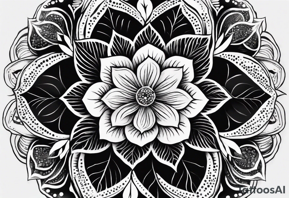 Generate a floral mandala tattoo with minimalist petals and gentle symmetry, focusing on balance and serenity tattoo idea