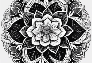 Generate a floral mandala tattoo with minimalist petals and gentle symmetry, focusing on balance and serenity tattoo idea