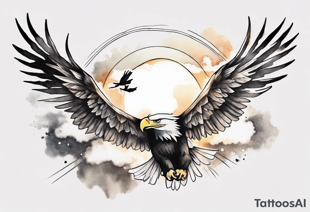 a shoulder tattoo with lots of rays of light in gradient starting from the middle
, clouds and eagles flying free tattoo idea