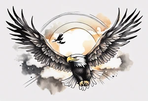 a shoulder tattoo with lots of rays of light in gradient starting from the middle
, clouds and eagles flying free tattoo idea