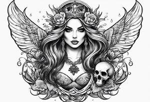 evil mermaid with skull tattoo idea