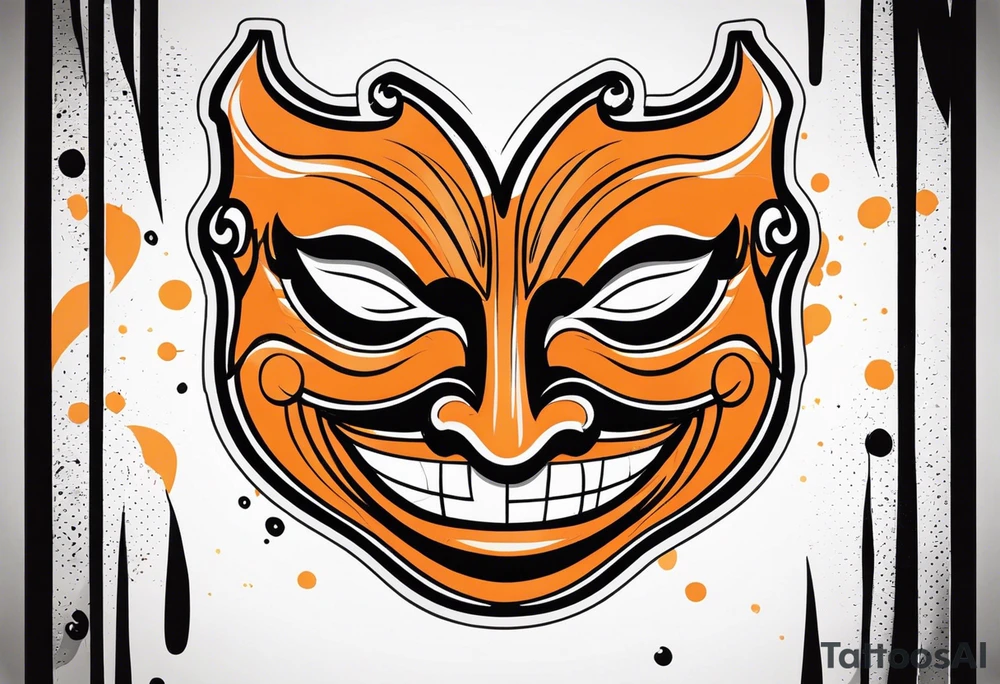 Laughing mask that is orange and black simplistic tattoo idea