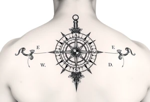 Roman stoic theme with sun dial compass tattoo idea