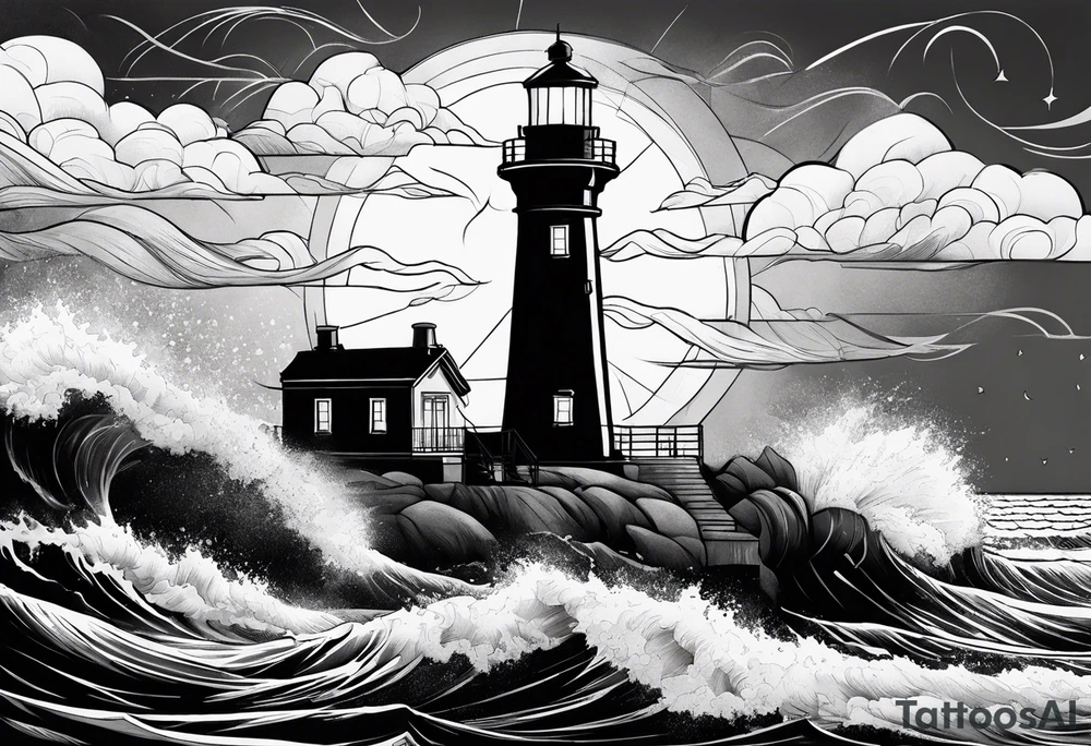 Lighthouse in a storm tattoo idea