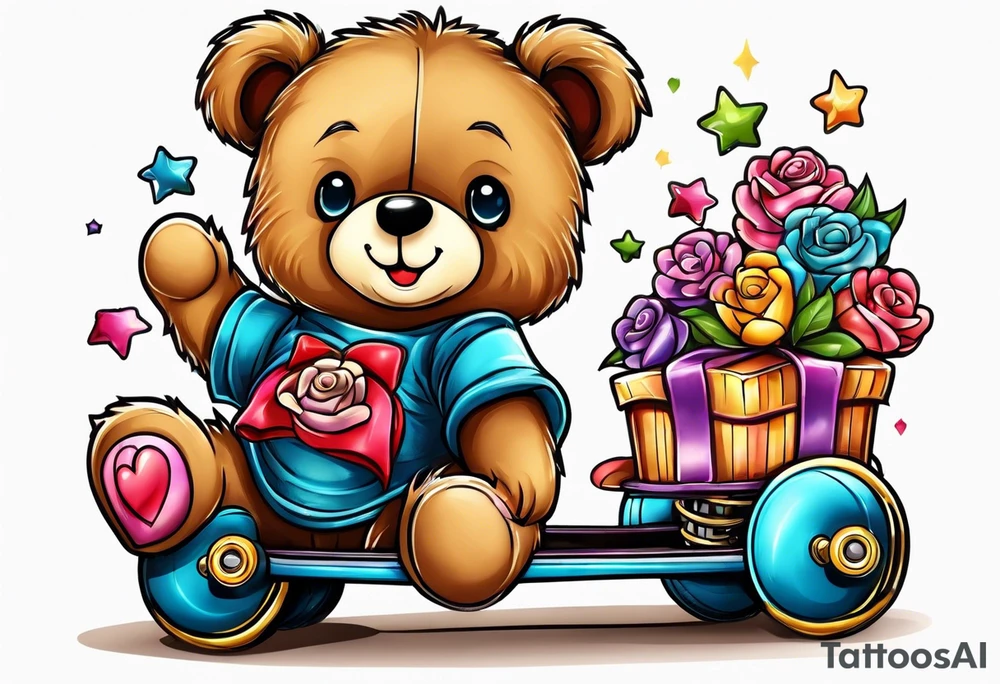 teddy bears sized roller skates tattoo idea
