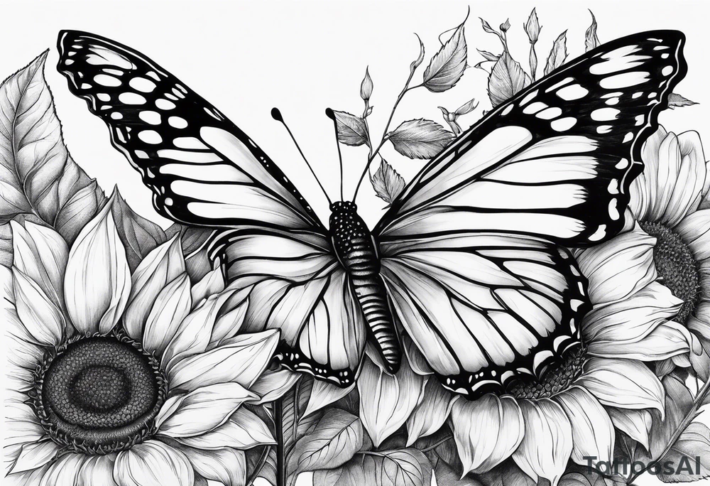 Butterfly sur sunflower et rose flower et bleu flower rose en dessous un livre qui est à  côté d'une camera tattoo idea