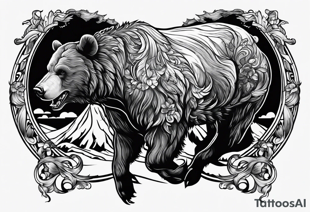 I want a sleeve tattoo design combining a bear fighting a bull tattoo idea