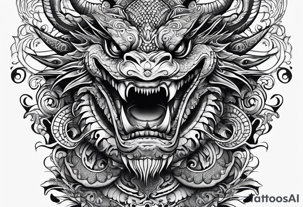 Scary taniwha long body tattoo idea