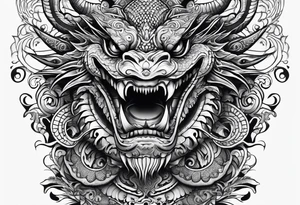 Scary taniwha long body tattoo idea