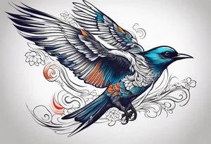 Flying birds on shoulder blade, medium size, with flowing lines tattoo idea