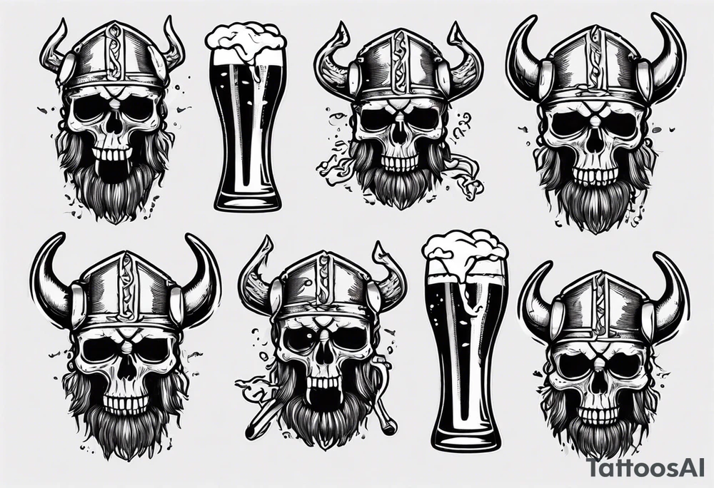 Viking skeleton drinking a beer tattoo idea