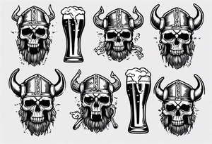 Viking skeleton drinking a beer tattoo idea