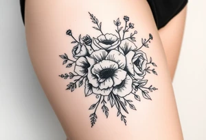 vintage bouquet of wild roses and meadow flowers with morning dew tattoo idea