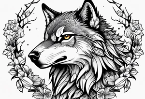 Hawk and a Wolf, Nature Scenery, and names Grayson, Bennett, Layden, Xavian, Amelia, Braxton tattoo idea