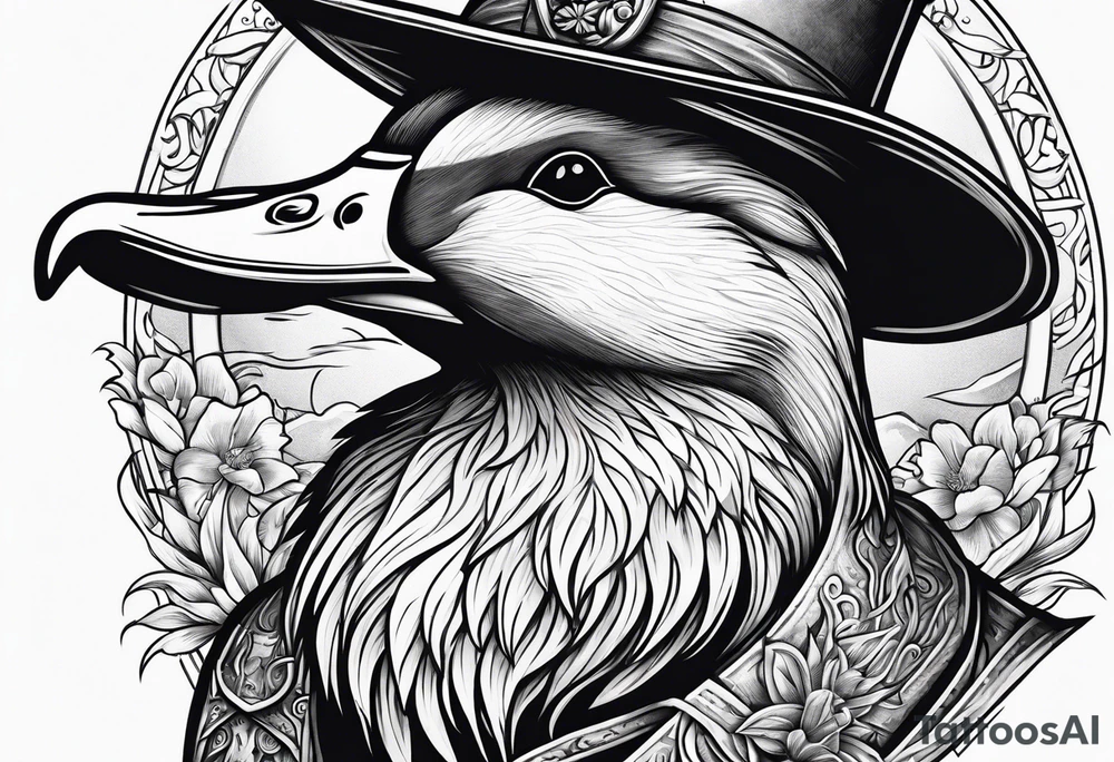 Mallard Duck with a wand and a wizard hat tattoo idea