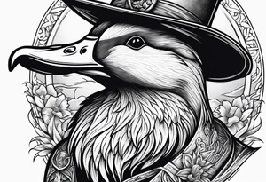 Mallard Duck with a wand and a wizard hat tattoo idea