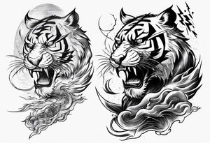 tiger warrior with lightning and the sun for a forearm sleeve tattoo idea