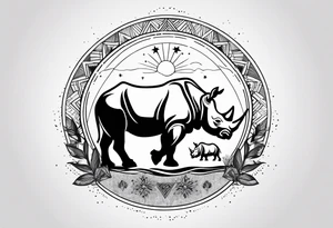 Fineline minimalistic tattoo with African continent, rhino, camping which indicates adventure spirit, symbol of strength,  motherhood, pisces stars, lotus, sun, vertical alignment tattoo idea