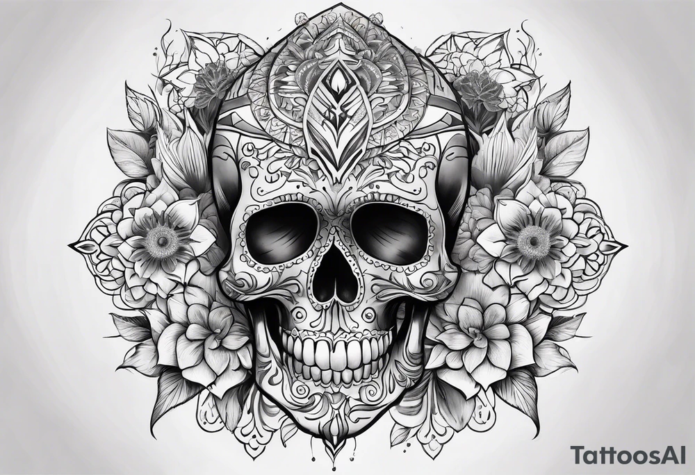 Draw me a skull with smoke out of his mouth add some flowers underneath with some mandalas Down under it tattoo idea