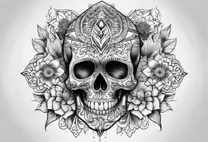 Draw me a skull with smoke out of his mouth add some flowers underneath with some mandalas Down under it tattoo idea