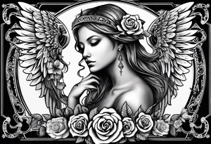 MARCH 20, 2013 IN ROMAN NUMERALS WITH ANGEL WINGS AND A HALO INCORPORATE ROSE tattoo idea