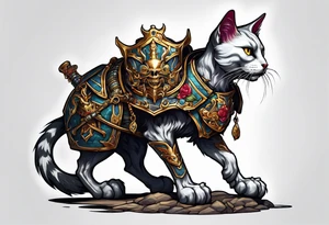 Skeleton cat in armor tattoo idea