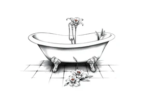 Clawfoot bathtub with lily coming up from tile floor tattoo idea