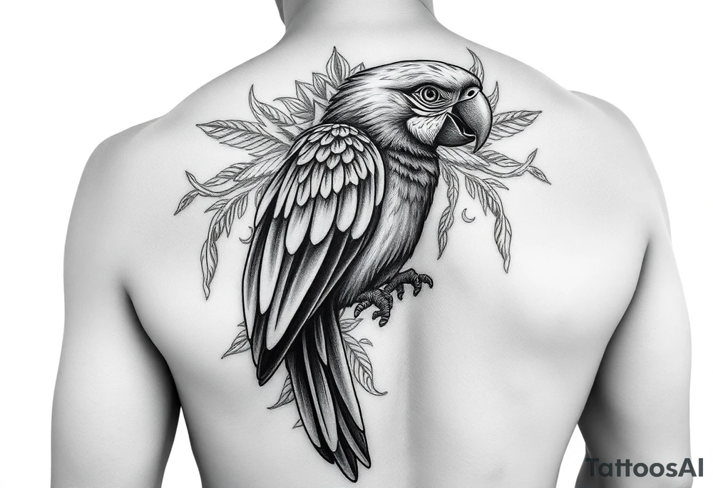 I want to create a complex tattoo to surround an existing tattoo of a very colorful parrot on my right bicep tattoo idea