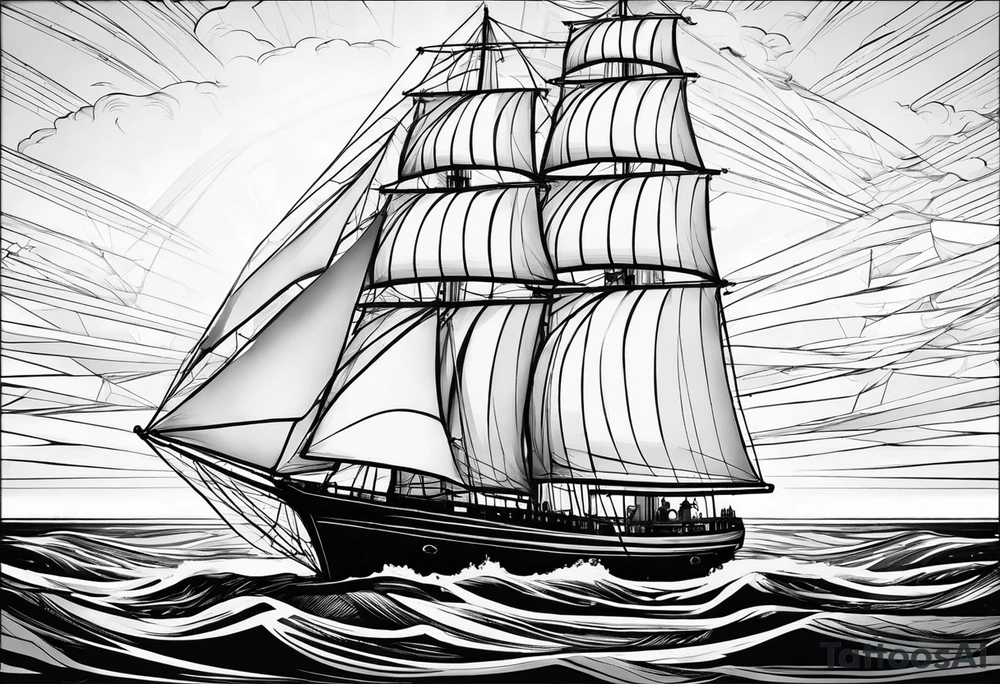 voilier vue de face. phare maritime dans le voilier servant de mat pour les voiles. tattoo idea