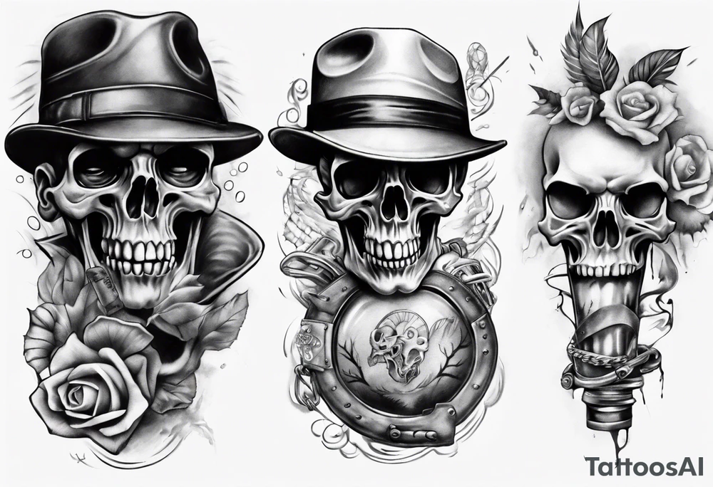 full stomach gangster sleeve realistic tattoo idea