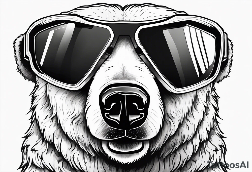 A polar bear standing on two legs holding a snowboard and wearing snow goggles tattoo idea
