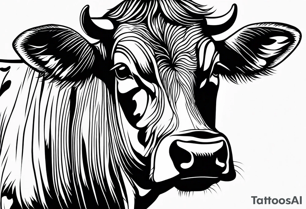 cow one sided profile linework tattoo idea