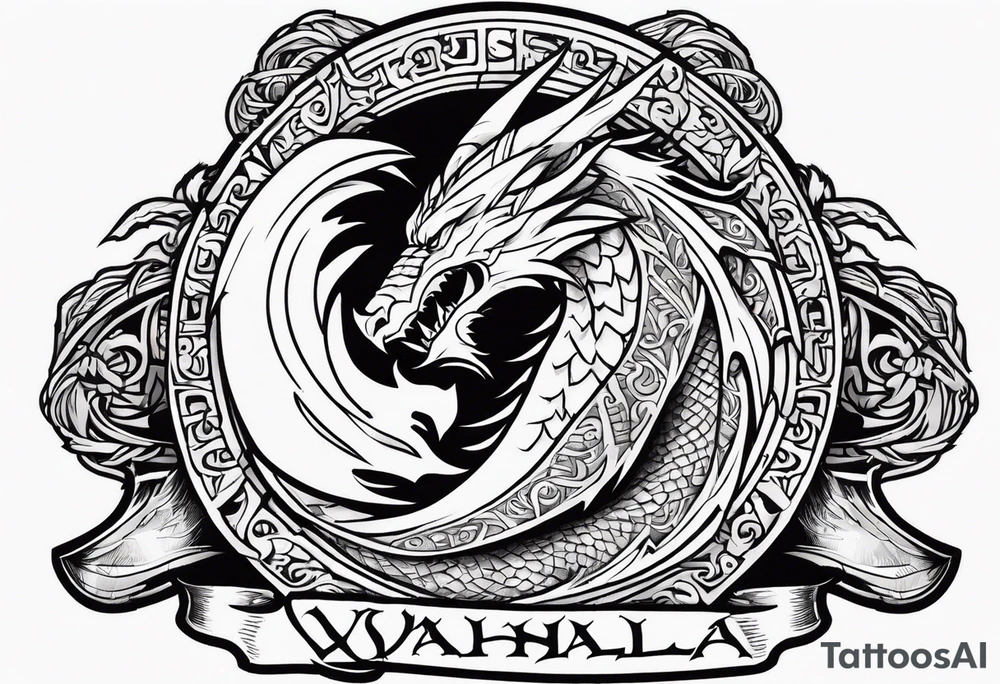 Valhalla sword shield dragon axe tattoo idea