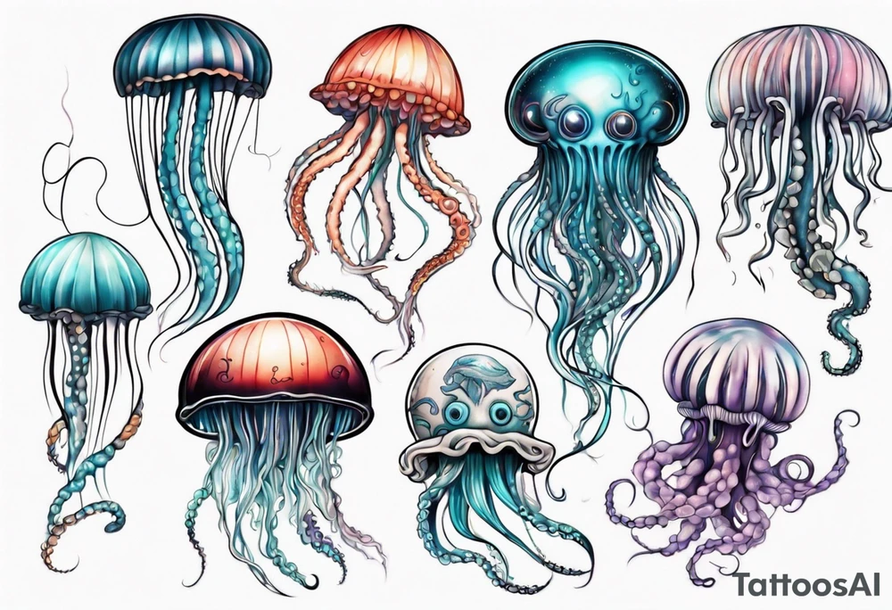 Jellyfish with super long tentacles tattoo idea