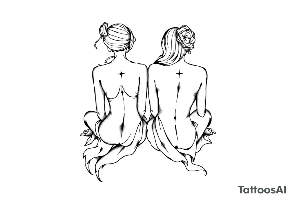 Two sisters sitting next tattoo idea